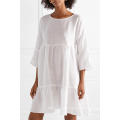 Oversized Tiered Linen White Three Quarter Length Sleeve Mini Summer Dress Manufacture Wholesale Fashion Women Apparel (TA0306D)